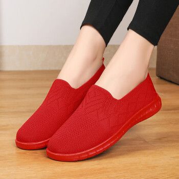 西域骆驼vancamel老北京布鞋女大红色妈妈运动鞋子轻便软底广场跳舞鞋