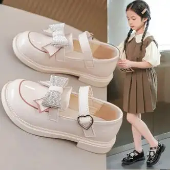 迪士尼女童鞋皮鞋儿童公主鞋小香风洋气女孩乐福单鞋一六年级学生演出