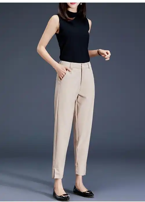 裤子女士休闲九分裤白色西装裤大码小脚裤工装裤春夏季品质优雅气质