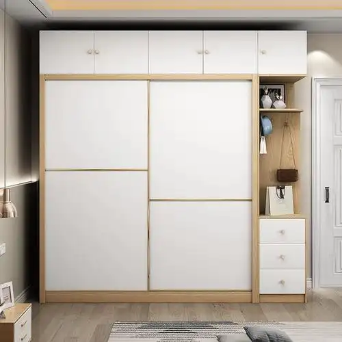 北欧简约组合推拉门衣柜卧室家用整体收纳经济木质滑移门环保衣橱