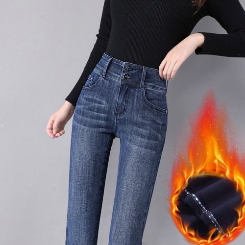 加绒紧身牛仔裤女秋冬