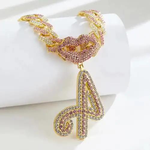 欧美街头26个字母吊坠嘻哈个性镶钻古巴链项链小众情侣rapper饰品