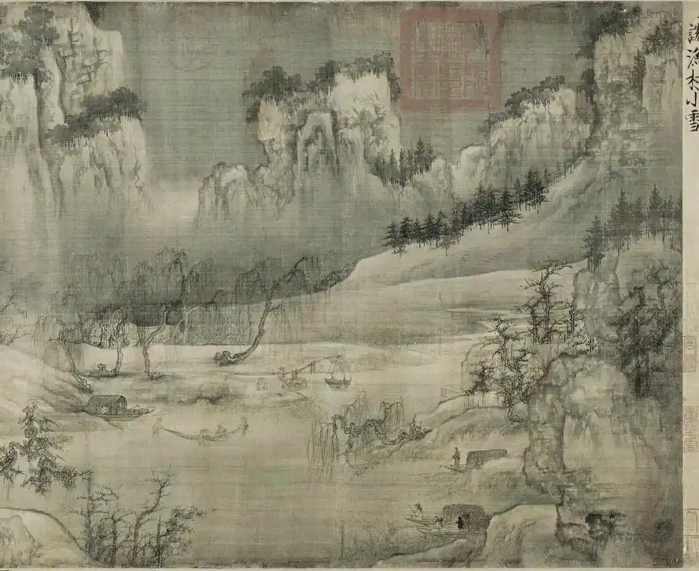 渔村小雪图.北宋 王诜 故宫博物院 绢本 高头大卷 设色 - 抖音