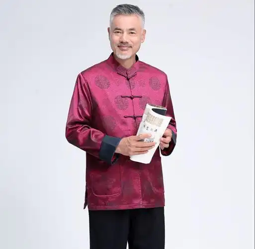 2020冬新款中老年唐装男装中国风汉服男士盘扣加棉加厚爸爸装外套