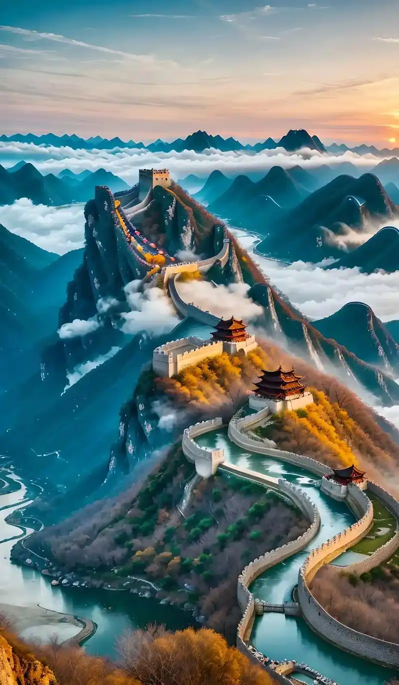 【ai绘画】山景&长城.(prompt): 中国山水河山美丽 - 抖音