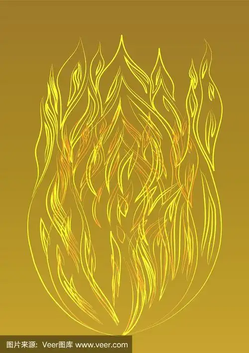 黄色背景上金色火焰的剪影