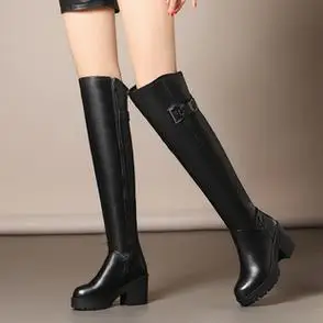 欧美新款过膝靴子女粗跟长靴女厚底骑士靴防水台长筒靴2023秋冬季