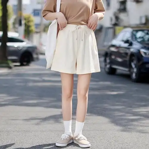 艺野系 甜美小清新奶杏色运动短裤女2022夏小个子宽松休闲五分裤