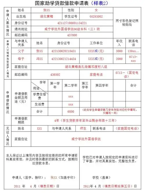 助学贷款资料册填写样本ppt