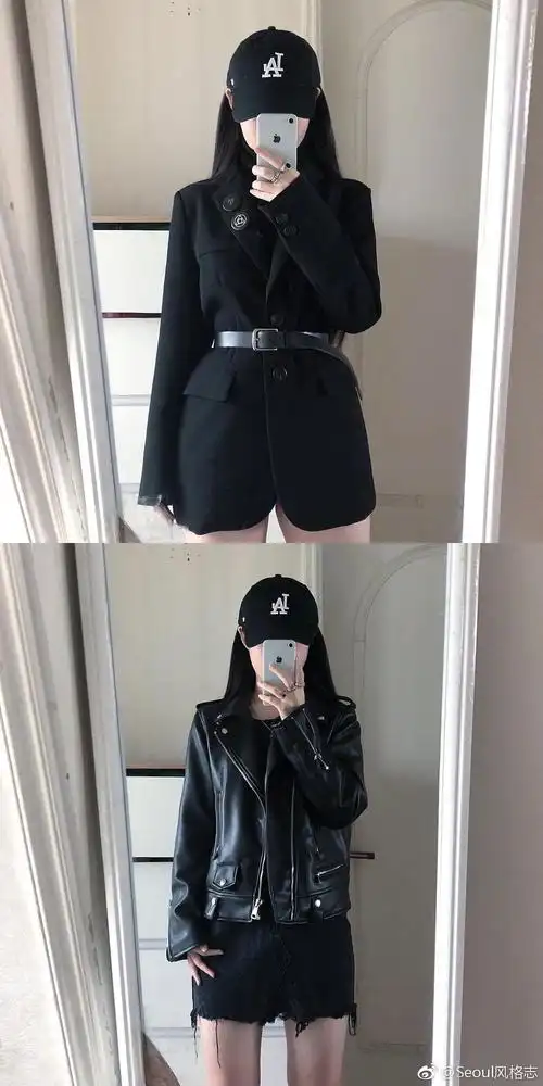 黑白色系为主的酷味女生日常穿搭.