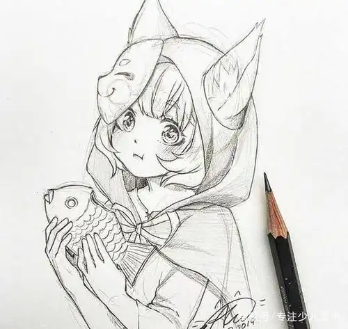 一组动漫人物手绘线稿,黑白漫画也很美,值得收藏!