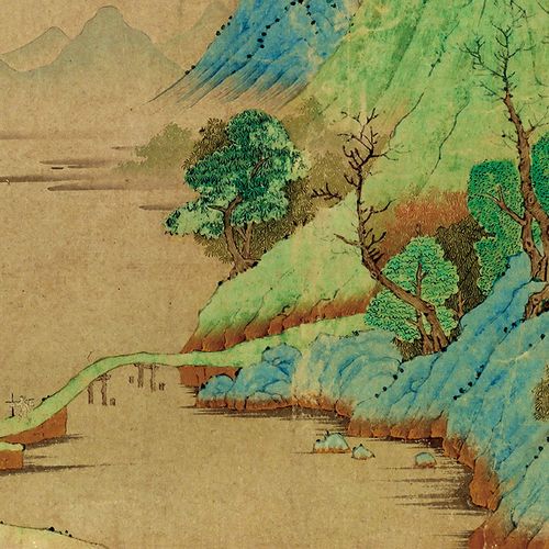 国画元代钱选山居图青绿山水画原作真迹微喷复制国画