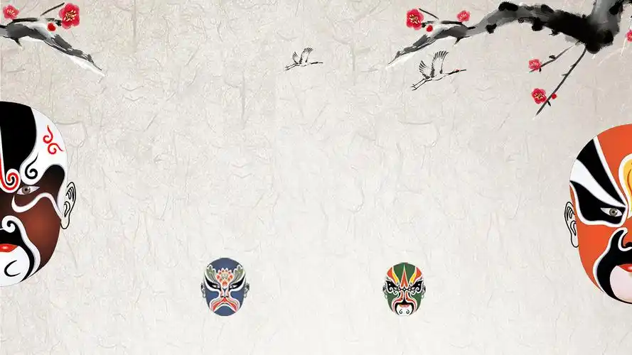 灰色古典中国风京剧脸谱变脸仙鹤梅花飘落4k视频背景水墨背景