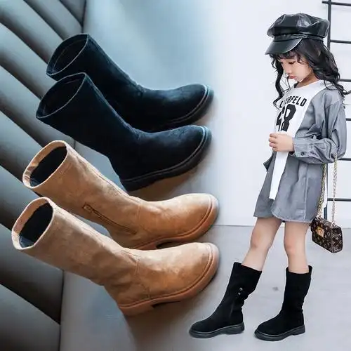 女童高筒靴2021秋冬韩版时尚儿童过膝靴小女孩加绒公主长靴女童靴
