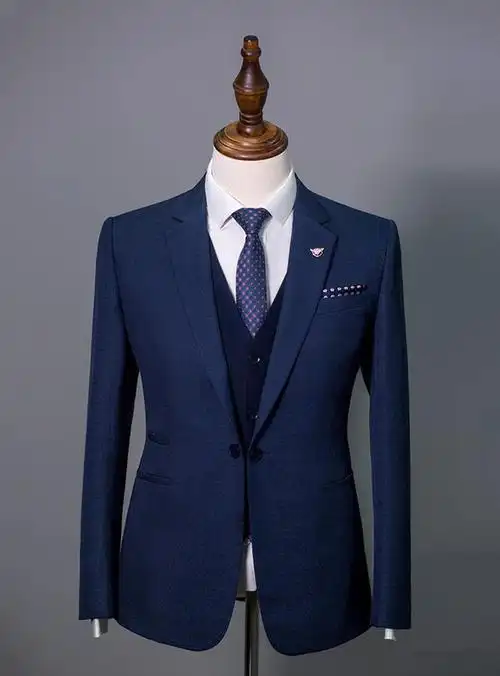 全国busen新郎西服西装定制-busen 英伦风深蓝色暗格西服套装-中国婚