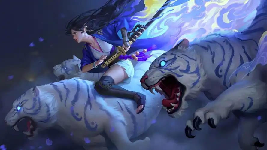 美女 武士刀 老虎 唯美好看动漫壁纸