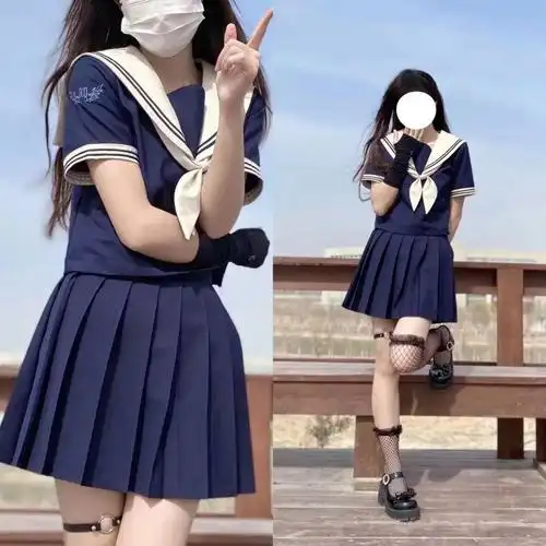 夏天女生套装jk制服水手服不良jk女裙夏季长裙百褶裙日系兔缝缝短袖