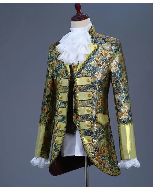 宫廷话剧演出服欧洲男士礼服白马王子舞台复古欧式表演服装成人款 金