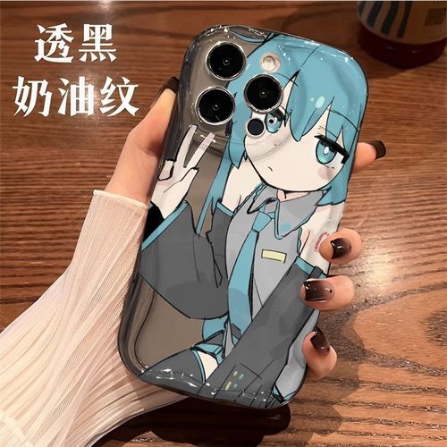 比耶可爱初音女孩手机壳新款奶油壳适用苹果786p华为荣耀oppovivo