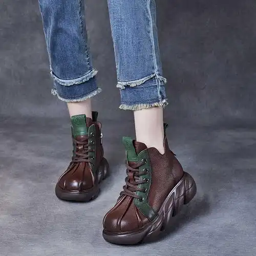 以一秋冬新款松糕厚底坡跟软底短靴复古女靴时尚百搭