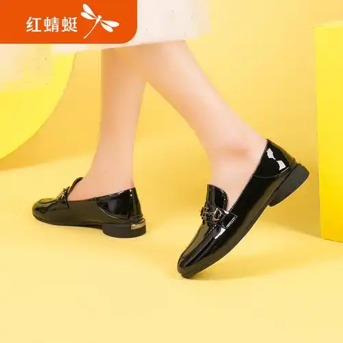 红蜻蜓正品女鞋2021春秋新款平底乐福皮鞋百搭单鞋