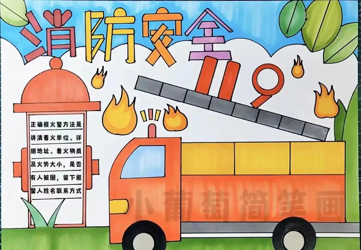 消防安全手抄报,简单好看,有线稿可打印.#消防手抄报#消防  - 抖音