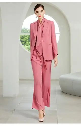 高端气质粉红色西服时尚英伦风简约正装 职业套装(西装 西裤 衬衫) s