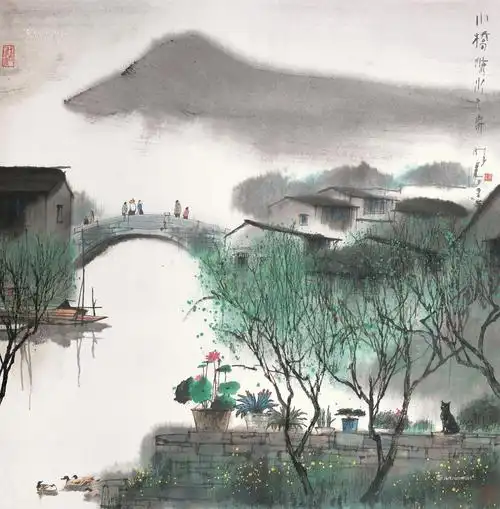 0108小桥流水人家镜心设色纸本