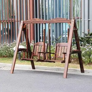 户外实木秋千摇椅休闲庭院双人吊椅田园阳台碳化木吊椅家用荡秋千