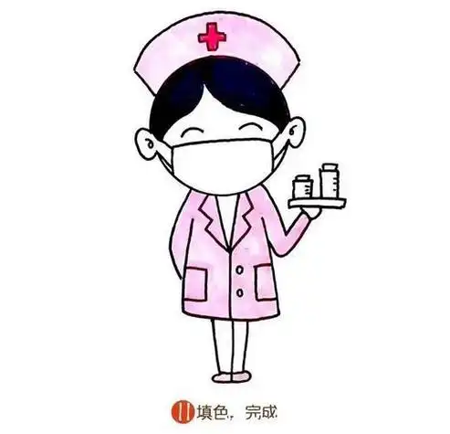 用硬币画出戴口罩的白衣天使小护士简笔画