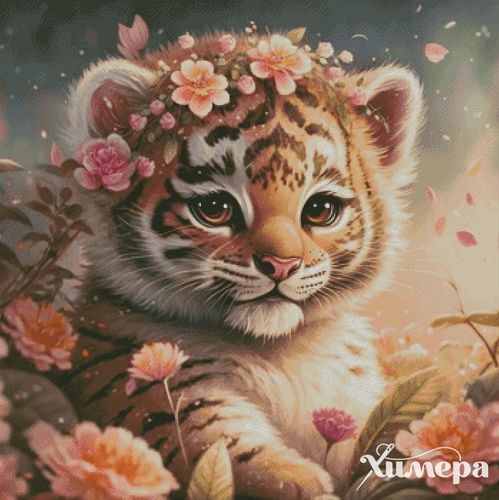 法国dmc线十字绣 花中小老虎 混色满绣客厅印花saga 呆萌可爱礼物