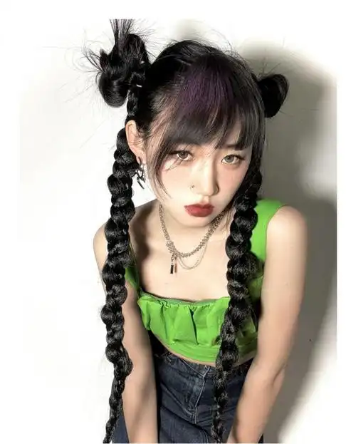 假辫子女麻花辫假发古风2022年新款时尚双马尾发饰拳击辩脏辫发绳 45