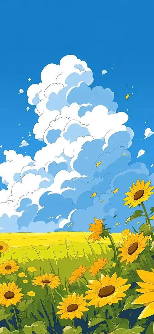 二次元向日葵壁纸 插画🌿向日葵的金黄,是希望的颜色,是积极的态度
