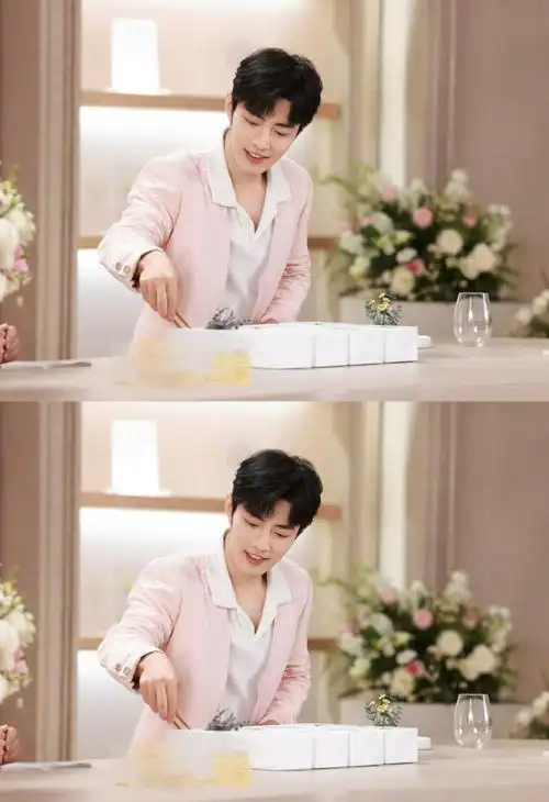 肖战花神降临##肖战粉色深v西装