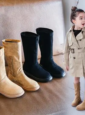 不掉筒女童真皮春秋冬儿童高筒靴子