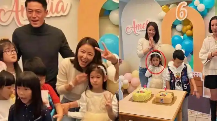 林心如霍建华为女儿庆生,6岁小海豚正脸曝光,五官似爸好漂亮
