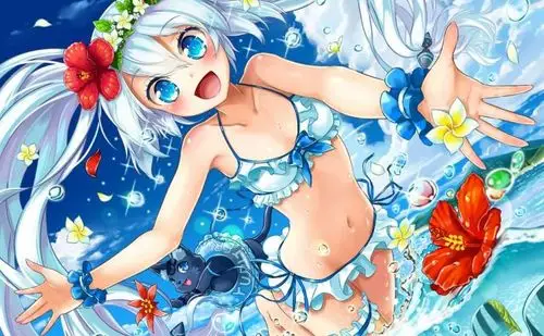 动漫萌妹泳装墙纸