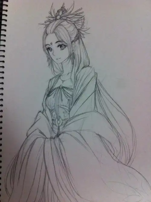 素描简笔画古风少女