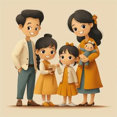 亲子头像|2024一家四口姐妹|亲子照卡通插画