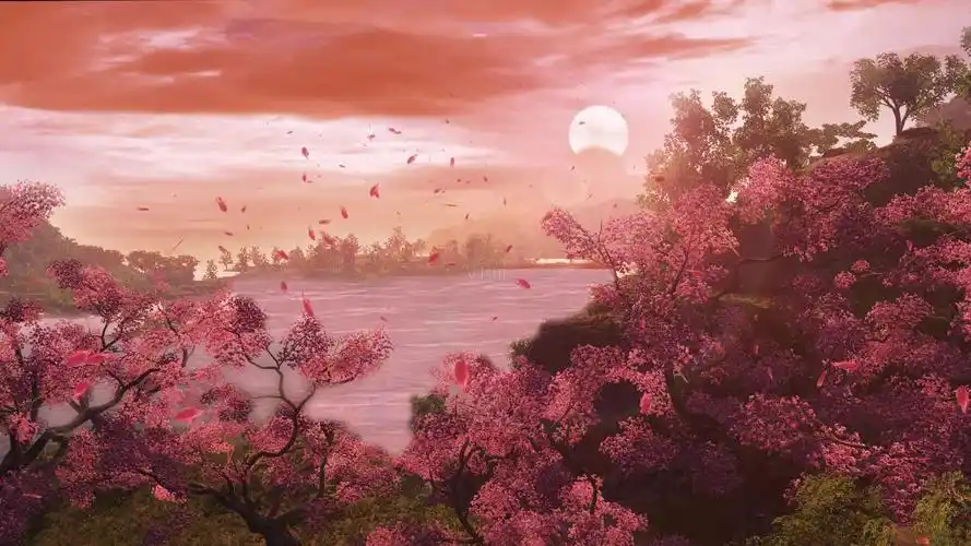 唯美大气桃花河流阳光特效视频素材_1920x1080_高清视频素材下载(编号