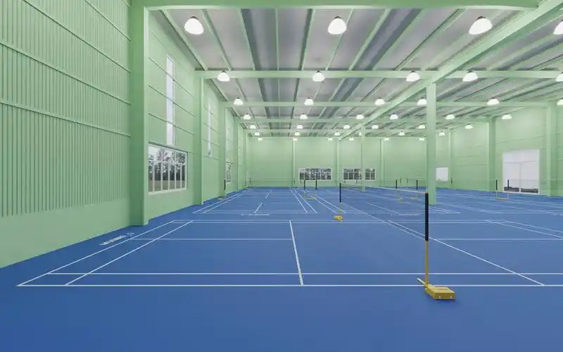 9片标准羽毛球场,深蓝 嫩绿配色,春天的感觉