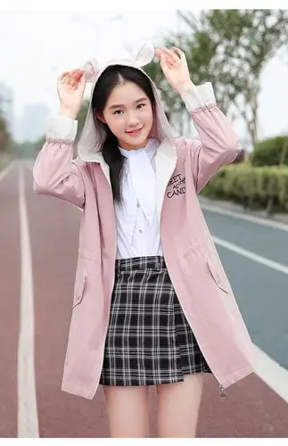 初中女生风衣中长款2020春秋新款少女学生外套韩版宽松高中生春装