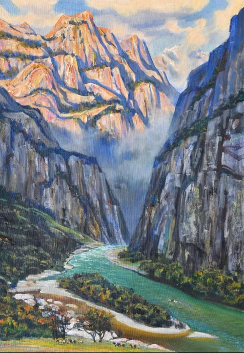 姚钟华  《冈曲河谷》  布面油画  200cm*140cm这些创作是以长期的