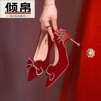 倾帛新款婚鞋结婚新娘鞋秀禾婚纱两穿红色高跟鞋小个子中式婚礼敬酒鞋