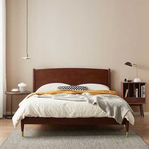 网易严选 林音圆腿实木床 天然实木进口橡胶木现代简约床 可充电床头