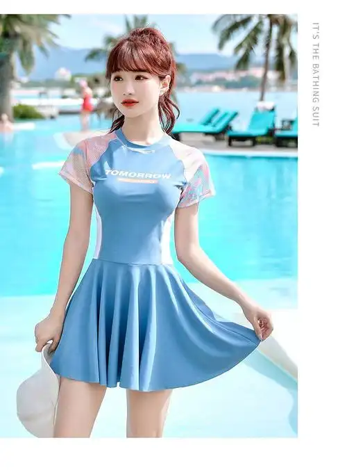 游泳衣女泳衣女初高中学生保守遮肚温泉上游泳少女学游泳课泳装8323