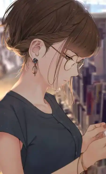 女生侧脸戴眼镜的女孩手绘风短发动漫少女侧脸手绘手机壁纸手绘短发