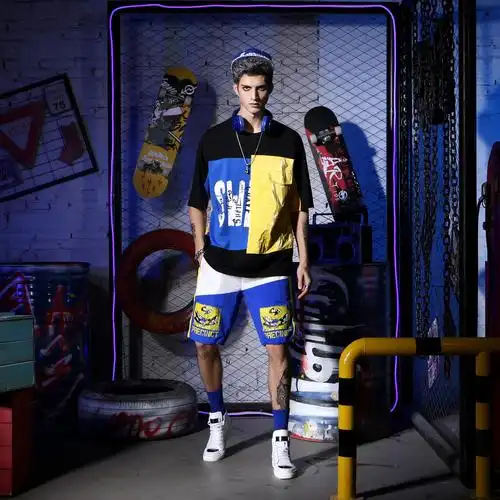 genanx闪电潮牌短袖男莱卡棉撞色嘻哈潮流街头2019新款t恤男潮