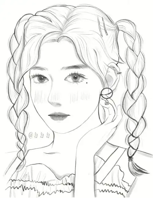 21100麻花辫线稿练习附过程图