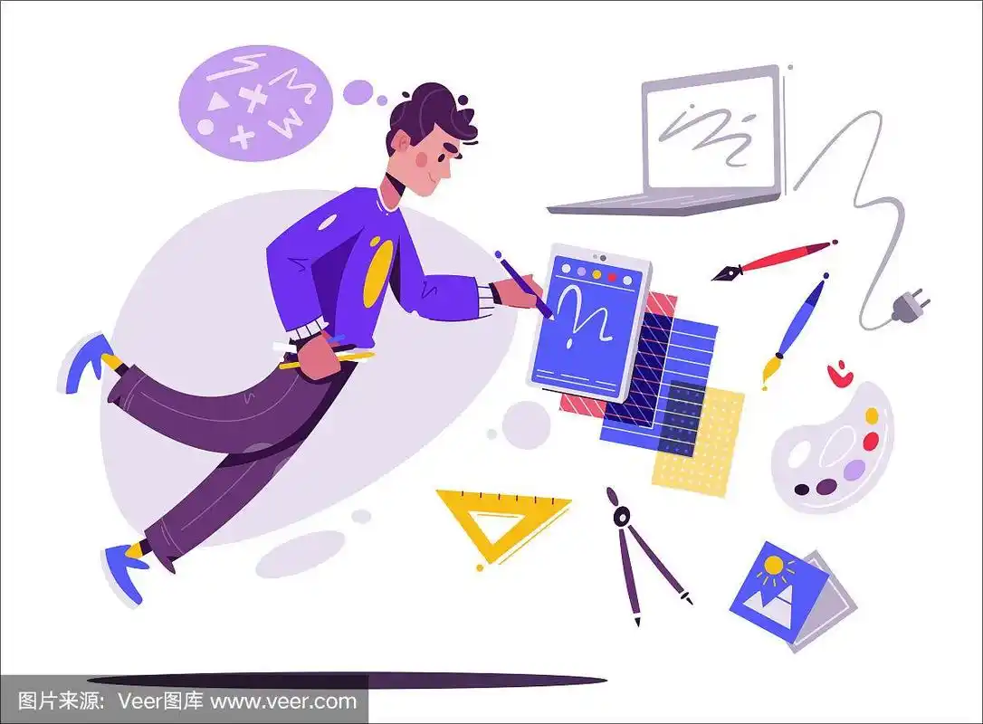 设计师的性格.插图画家或数字艺术家.卡通矢量图